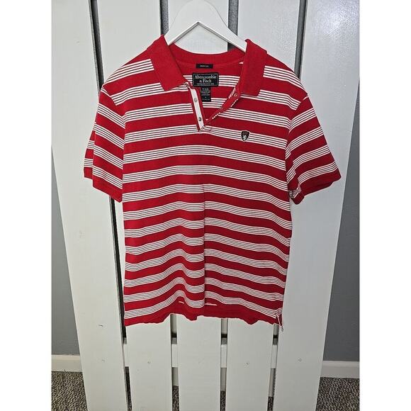 Abercrombie & Fitch Red White Striped Muscle Polo Shirt Large Stretch Y2K Preppy - Picture 1 of 7
